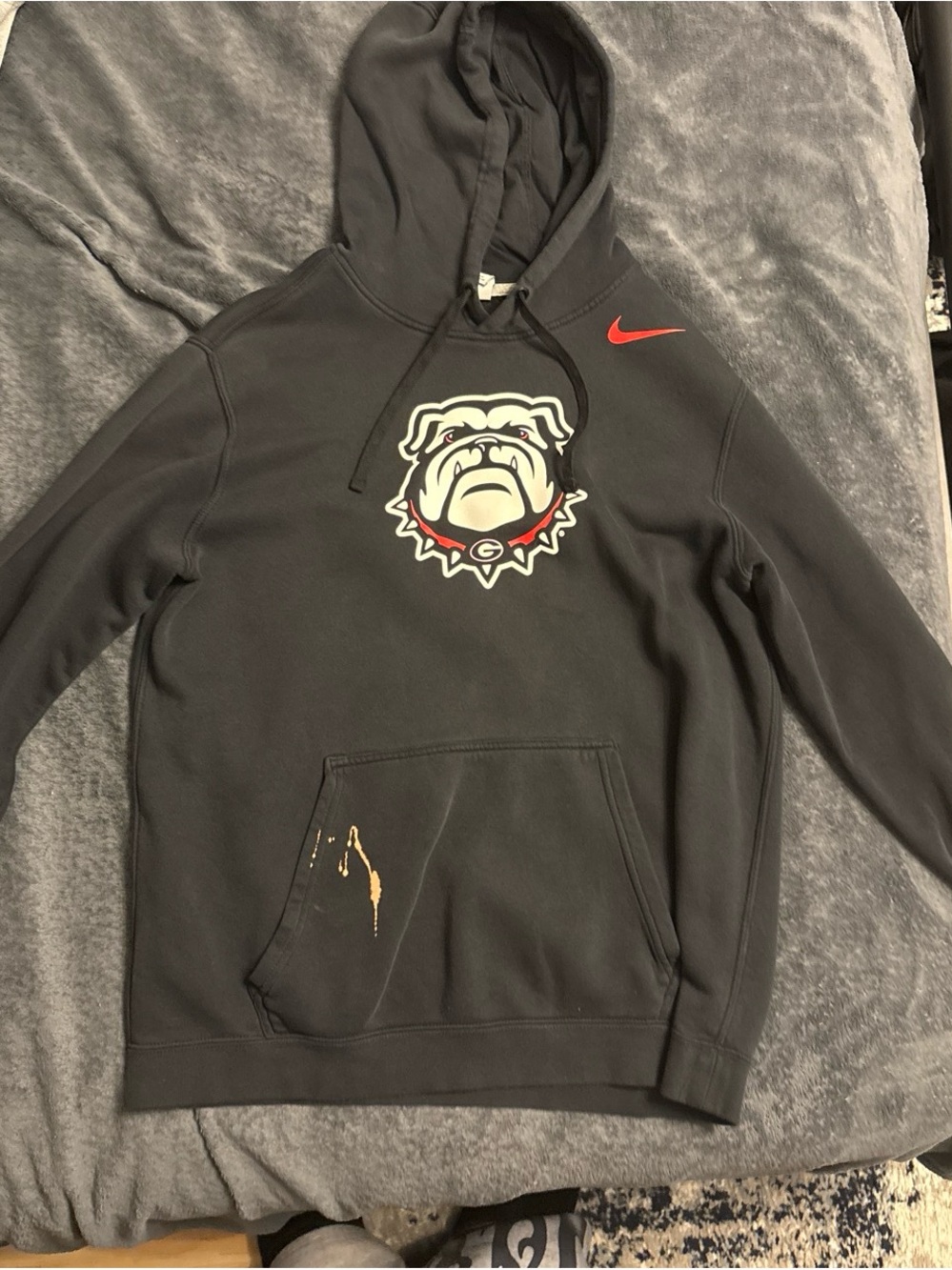 Nike Black Hooded Sweatshirt with Bulldog Chest Graphic and Red Swoosh